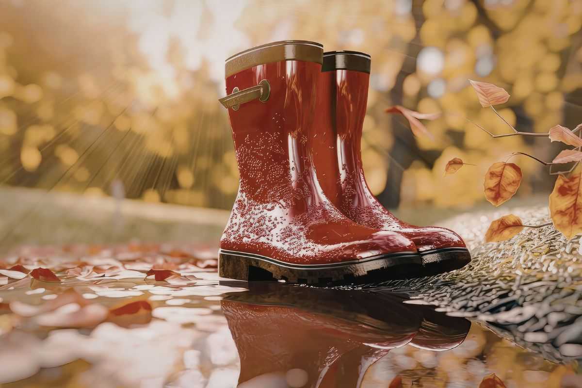 stivali pioggia vicino pozzanghera