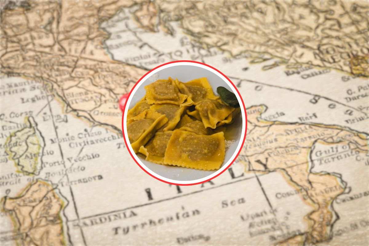 cartina dell'italia e dei tortelli alla zucca
