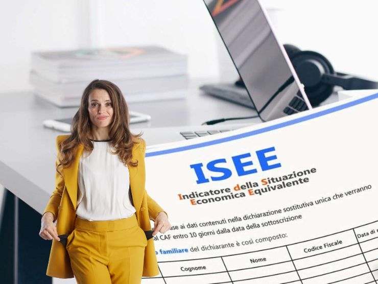 donna che mostra tasche vuote e modello isee